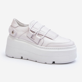 Zazoo 1833 Scarpe da ginnastica da donna in pelle con suola massiccia, bianche bianco 1