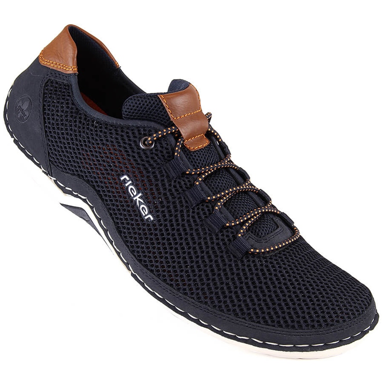 Comode scarpe slip-on estive traforate da uomo, blu navy Rieker 07555-14 1