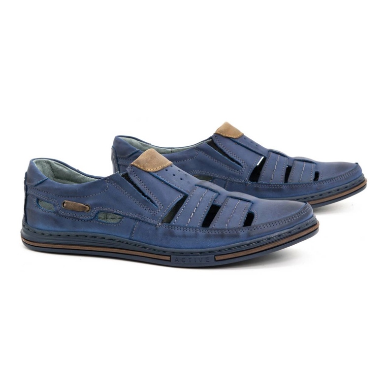 Polbut Scarpe traforate da uomo 06 per l'estate - blu navy e marrone 2