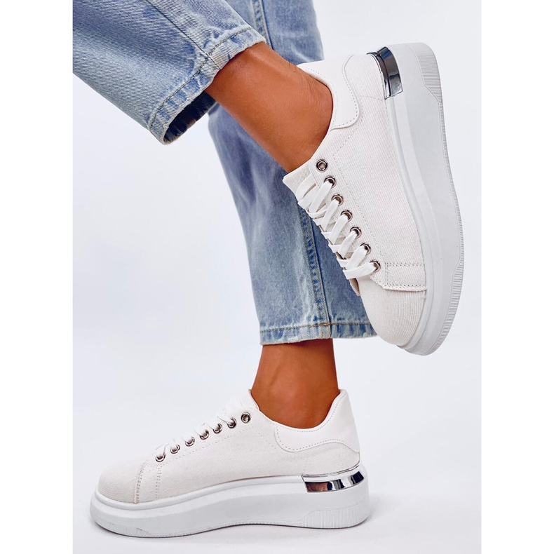 Sneakers con zeppa in tela bianca bianco 1