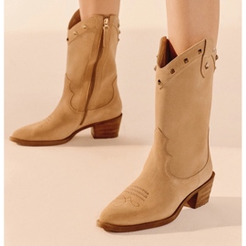 Marco Shoes Stivali da cowboy in camoscio con getti beige 2
