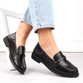 Mocassini da donna in pelle con tacco basso, colore nero Vinceza 58233 1