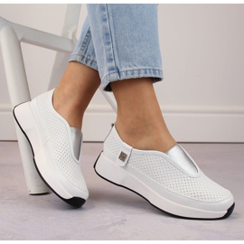 Scarpe slip-on sportive da donna comode in pelle, bianche, T.Sokolski 456 bianca 2