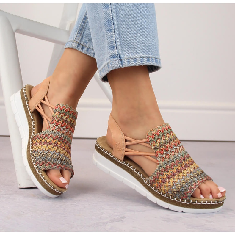 Comodi sandali slip-on multicolor da donna Rieker V1241-90 beige 1