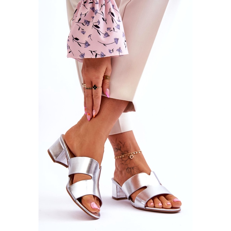 Joia Pantofole Classiche in Pelle con Tacco Basso, Argento d'argento 1