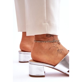 Joia Pantofole Classiche in Pelle con Tacco Basso, Argento d'argento 3