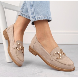 Scarpe da donna in camoscio, mocassini con tacco basso, beige Vinceza 58235 1