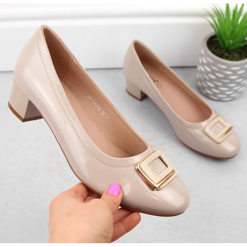 Scarpe da donna in vernice beige con tacco alto, Vinceza 58248 1