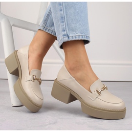Scarpe da donna, mocassini da donna con tacco alto e plateau, McKeylor beige 1