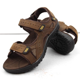 Sandali da uomo in pelle scamosciata con velcro, marrone McKeylor 87975 1