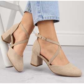 Eleganti sandali da donna in pelle scamosciata con tacco alto, beige Potocki SZ12341 1