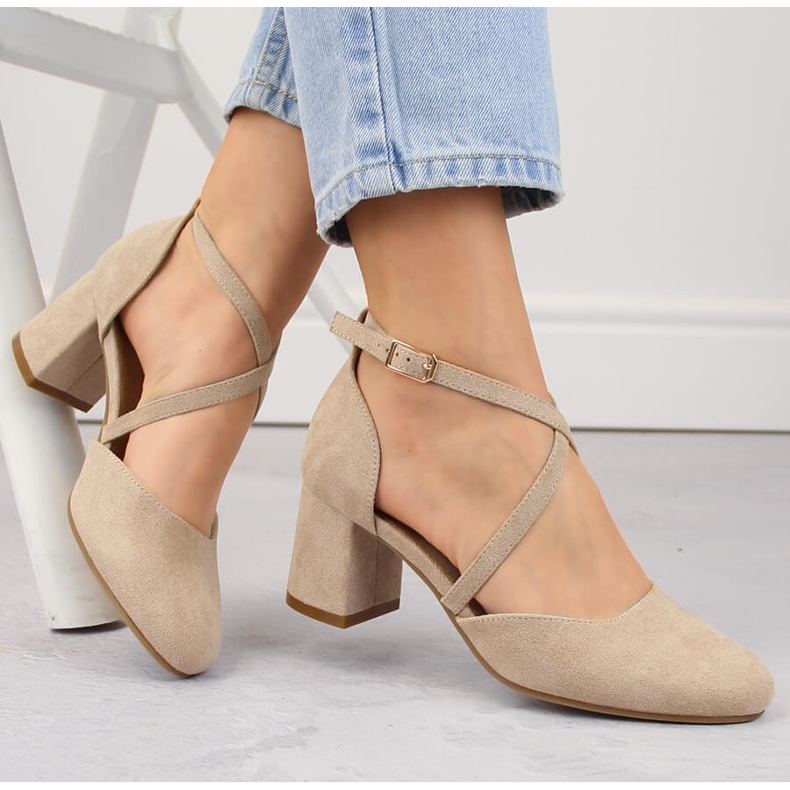 Eleganti sandali da donna in pelle scamosciata con tacco alto, beige Potocki SZ12341 1