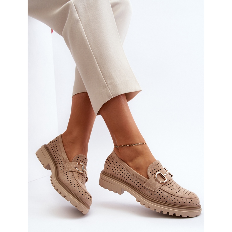 Mocassini Traforati Da Donna Con Decoro, Talesse Beige 1