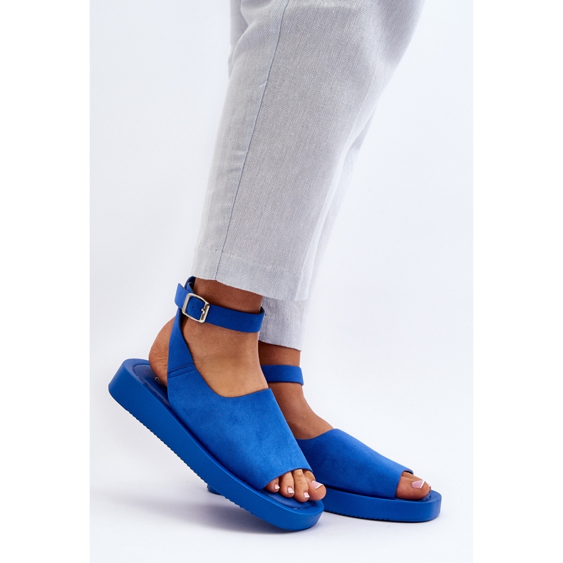 Comodi Sandali Con Plateau Da Donna, Colore Blu Rubino 2