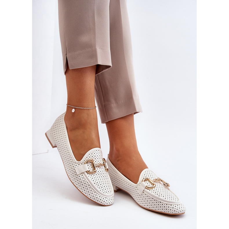 Mocassini Tacco Piatto Da Donna Con Decorazione, Iluvana Bianco 1