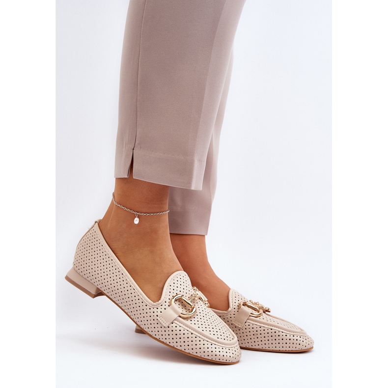 Mocassini Tacco Piatto Da Donna Con Decorazione, Beige Iluvana 2