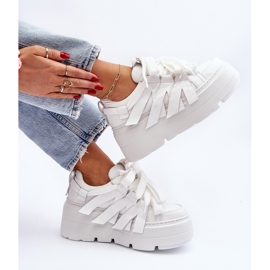 Zazoo 2F-7033 Scarpe da ginnastica su una piattaforma massiccia, bianche bianca 1