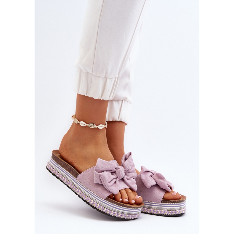 Infradito da donna con plateau e fiocco, Evatria Viola 2