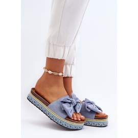 Infradito da donna con plateau e fiocco, Evatria Blu 2