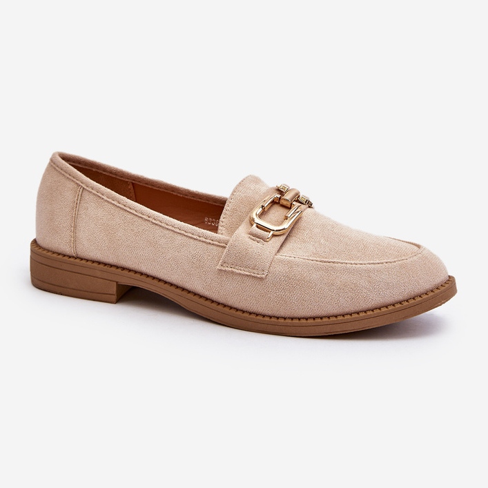 Mocassini da Donna in Pelle Scamosciata con Tacco Piatto, Misal Beige 2