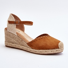 Sandali con zeppa espadrillas in pelle scamosciata con treccia Raylin color cammello marrone 1