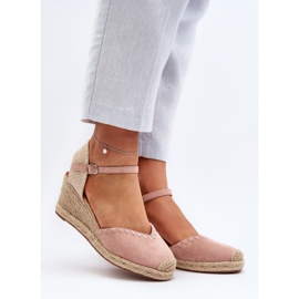 Sandali con zeppa espadrillas in pelle scamosciata con treccia Raylin rosa 2