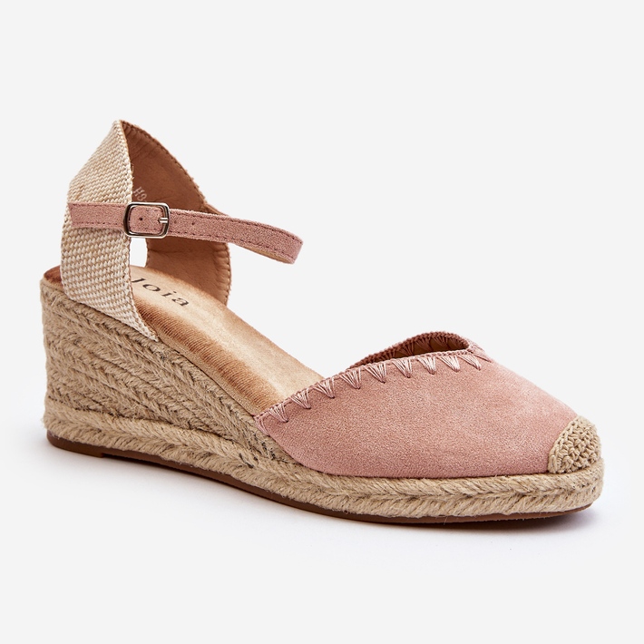 Sandali con zeppa espadrillas in pelle scamosciata con treccia Raylin rosa 1