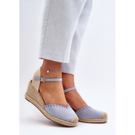 Sandali con zeppa espadrillas in pelle scamosciata blu Raylin con intrecciatura 2