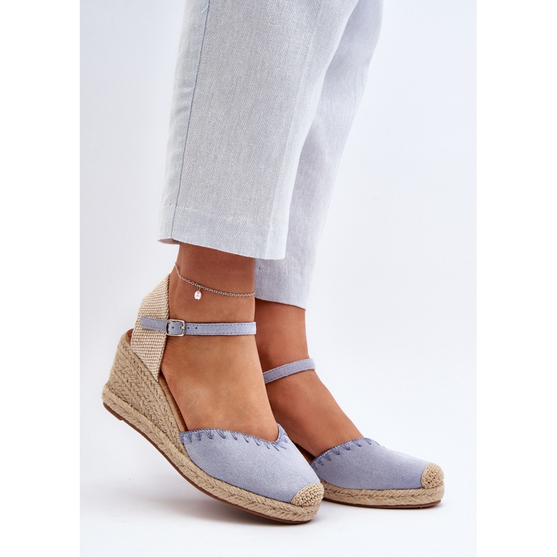 Sandali con zeppa espadrillas in pelle scamosciata blu Raylin con intrecciatura 2