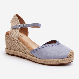 Sandali con zeppa espadrillas in pelle scamosciata blu Raylin con intrecciatura 1