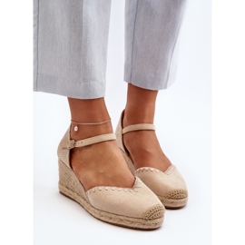 Sandali con zeppa espadrillas in pelle scamosciata con treccia Raylin beige 1