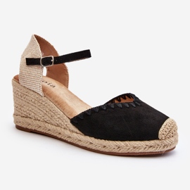 Sandali con zeppa espadrillas in pelle scamosciata con treccia, Raylin nero 1