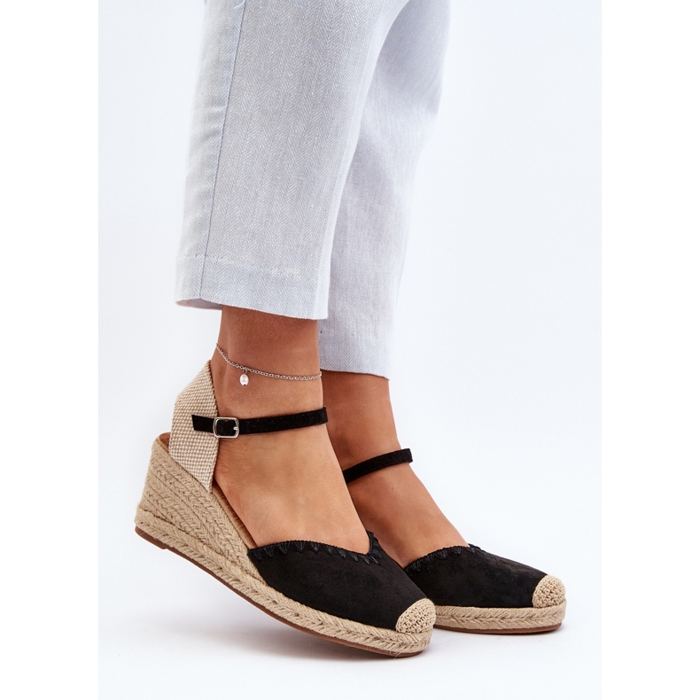 Sandali con zeppa espadrillas in pelle scamosciata con treccia, Raylin nero 2