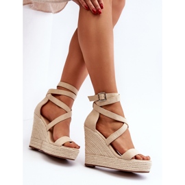 Sandali con zeppa Salthe beige con treccia 2