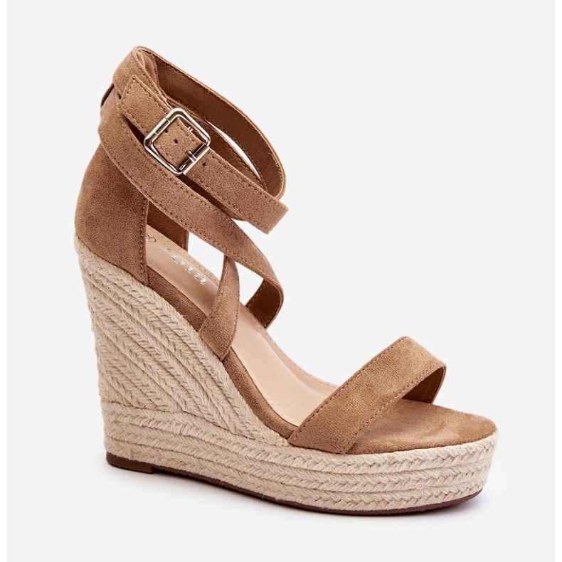 Sandali con zeppa con treccia, Marrone Salthe beige 2