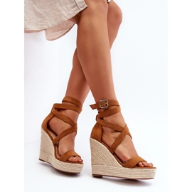 Sandali con zeppa intrecciata Salthe color cammello marrone 1