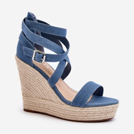 Sandali con zeppa di denim con treccia, Blue Salthe 2