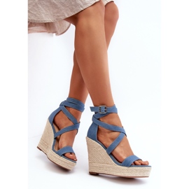 Sandali con zeppa di denim con treccia, Blue Salthe 1