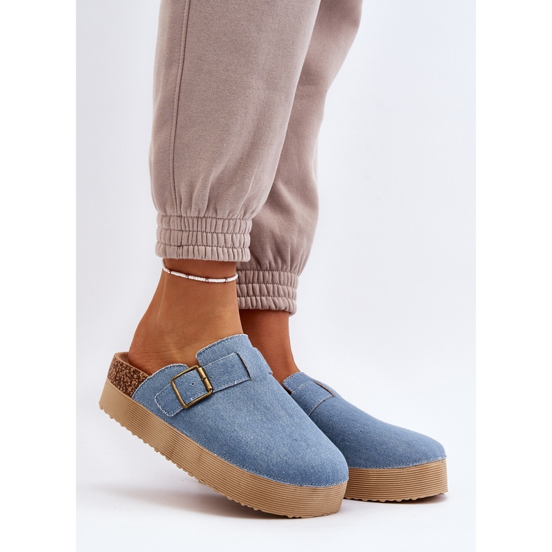 Zoccoli infradito in denim da donna su piattaforma blu Jorfia 2