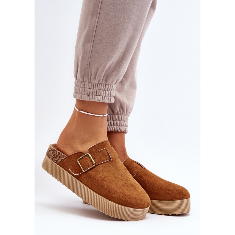 Zoccoli Jorfia con plateau color cammello da donna marrone 2