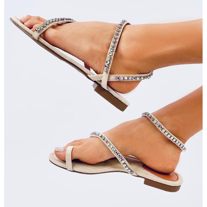 Sandali infradito Ayless beige con strass 1