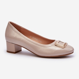 Vinceza Décolleté in vernice su blocco con decoro, Beige Enollia 1