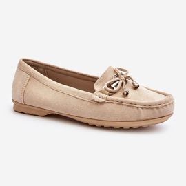 Mocassini da donna in camoscio con decorazione, Beige Daphikaia 1