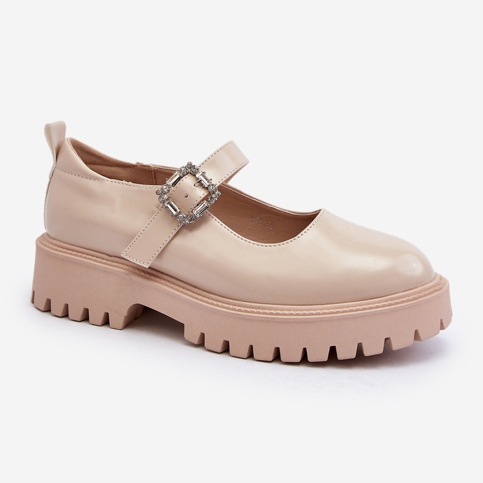 Scarpe da donna in vernice con fibbia decorativa, Lindnessa Beige 1