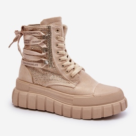 Sneakers alte da donna Wonise beige su una piattaforma enorme 1