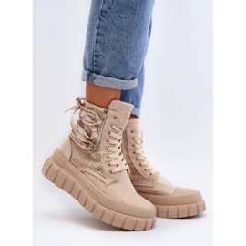 Sneakers alte da donna Wonise beige su una piattaforma enorme 2