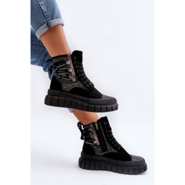 Sneakers Alte Da Donna Su Una Piattaforma Massiccia, Wonise Nero 2