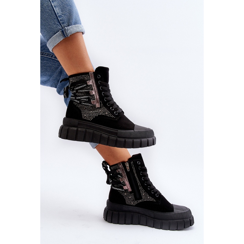 Sneakers Alte Da Donna Su Una Piattaforma Massiccia, Wonise Nero 2