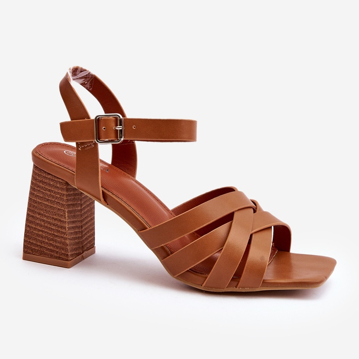 Sandali da donna con tacco alto color cammello Opifiana marrone 1