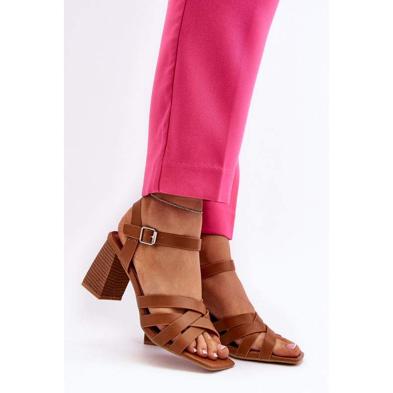 Sandali da donna con tacco alto color cammello Opifiana marrone 2